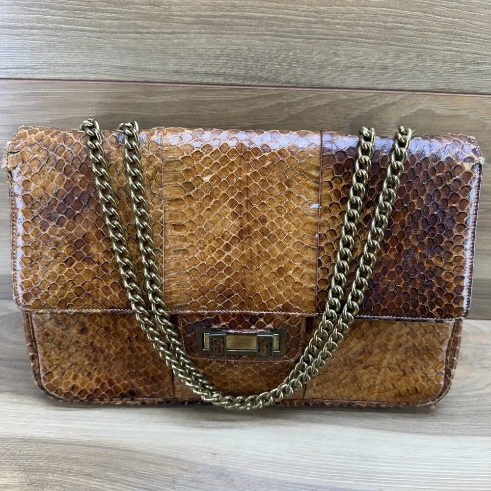 Murray Kruger Vintage Snake Skin Turnlock Flap Chain Strap Bag
